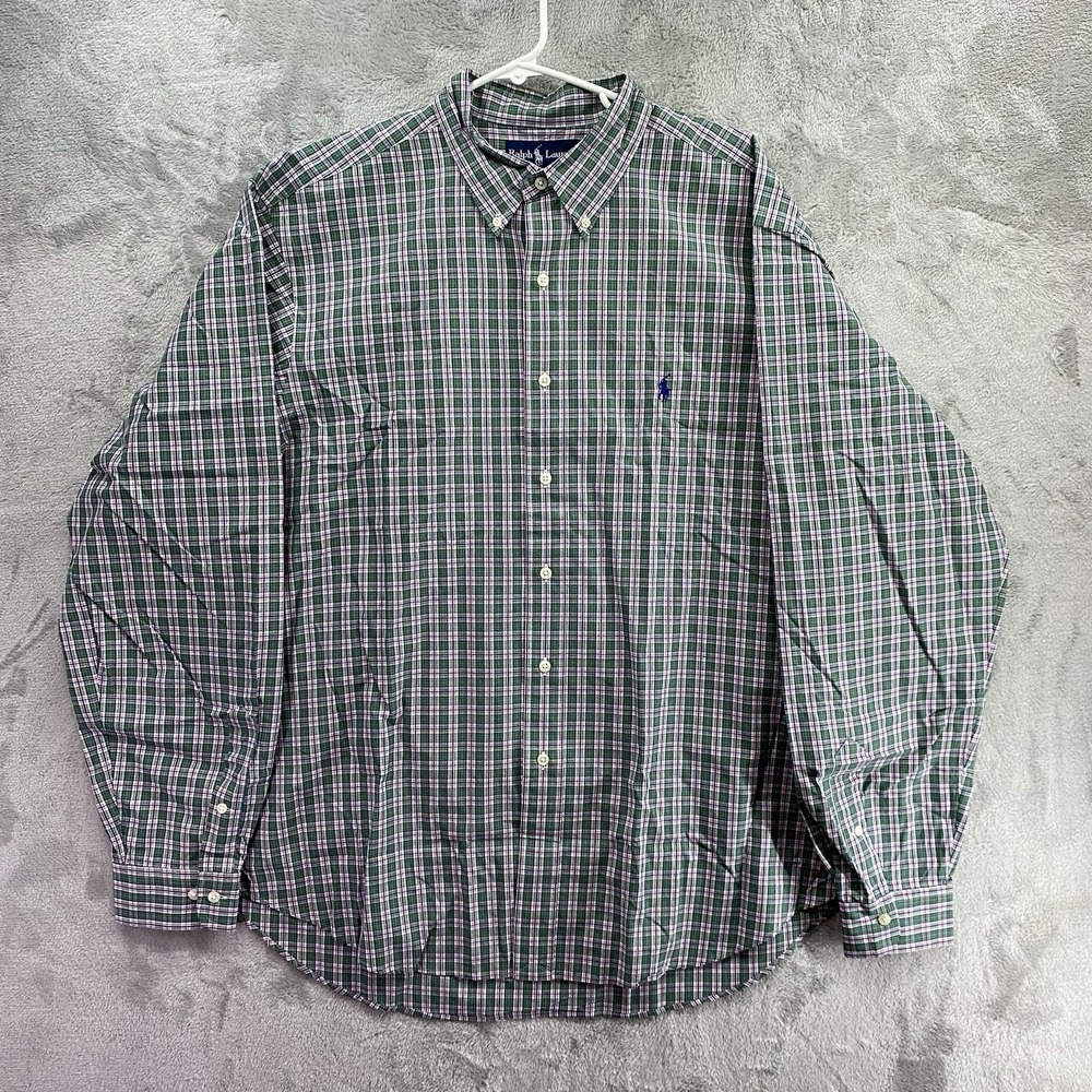 Ralph Lauren Mens 17 XL Classic Fit Green Plaid Button Down Shirt Long Sleeve
